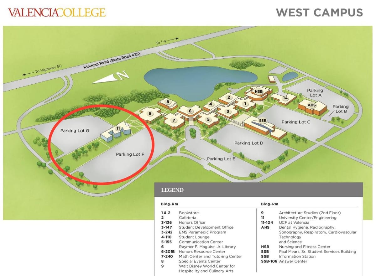 Valencia college Zachodniego kampusu mapie
